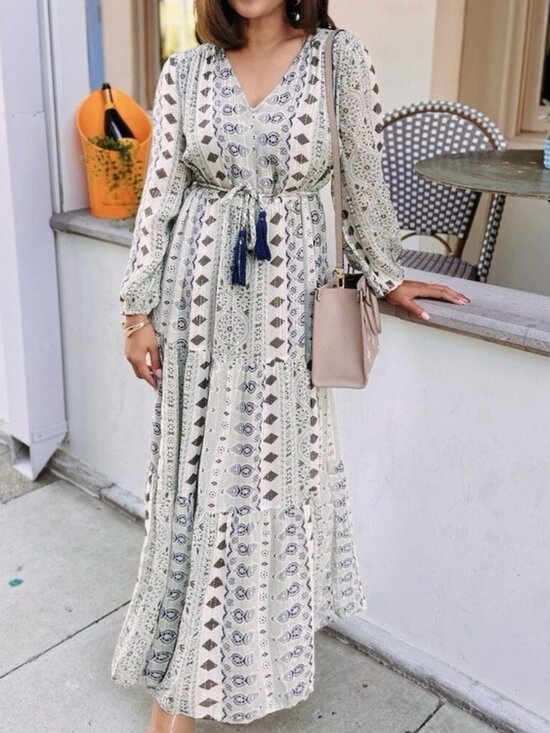 Zara Dresses & Skirts - Zara Bohemian Maxi Dress – Flowing Boho Style with Belt